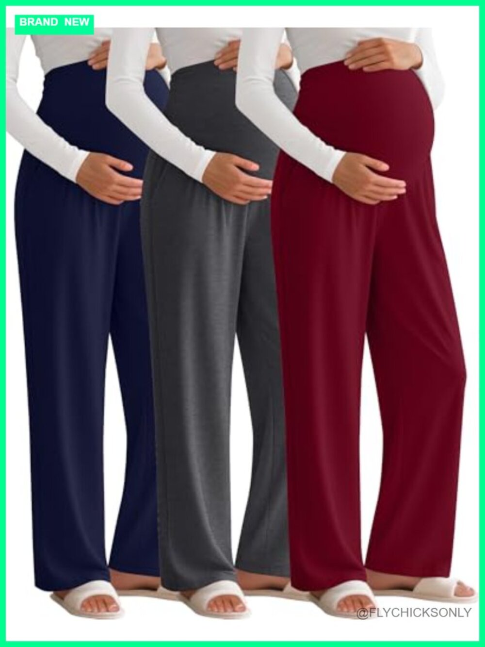 3 Pack Maternity Lounge Pants Adjustable Waist Wide Leg Pockets